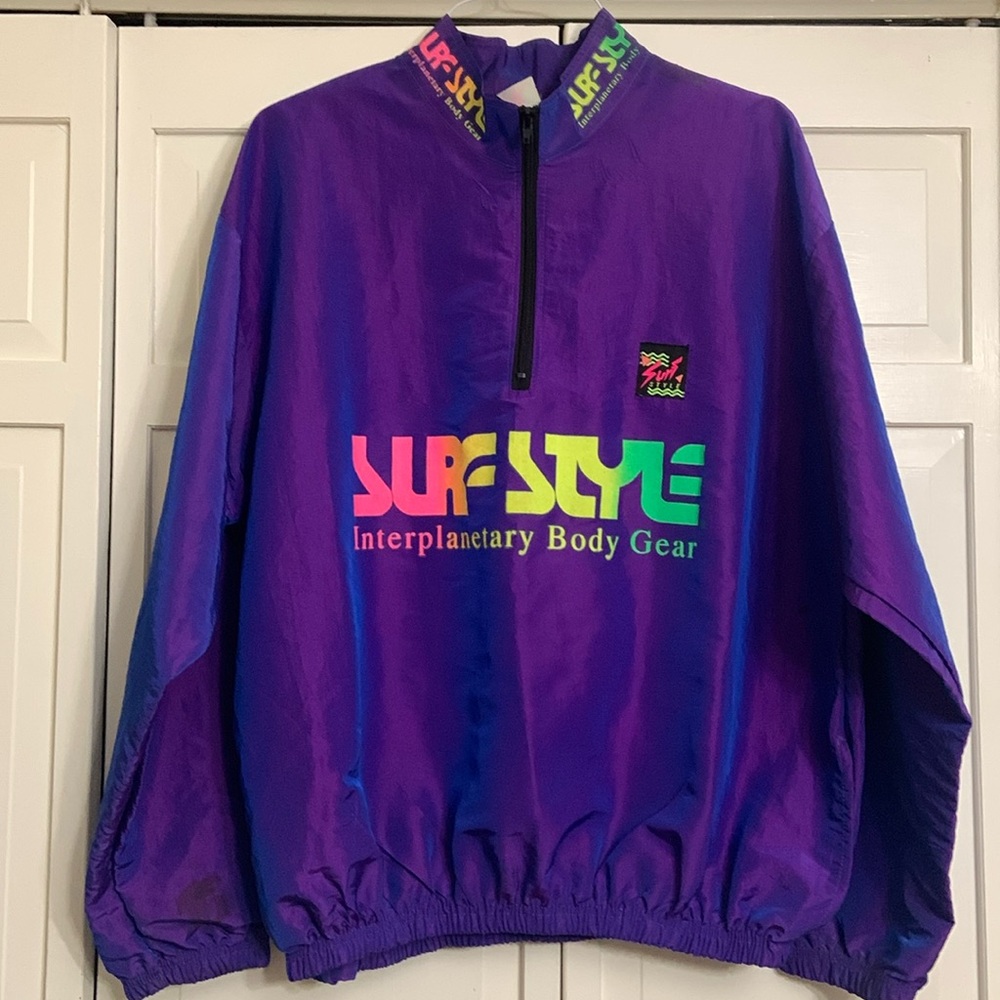 80’s SURF STYLE!  Interplanetary Body Gear. Pullover windbreaker 1/4 zip jacket.